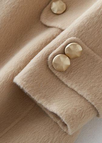 Beige Woolen Outwear Oversized Long Coats Fur Collar Woolen Outwear Notched