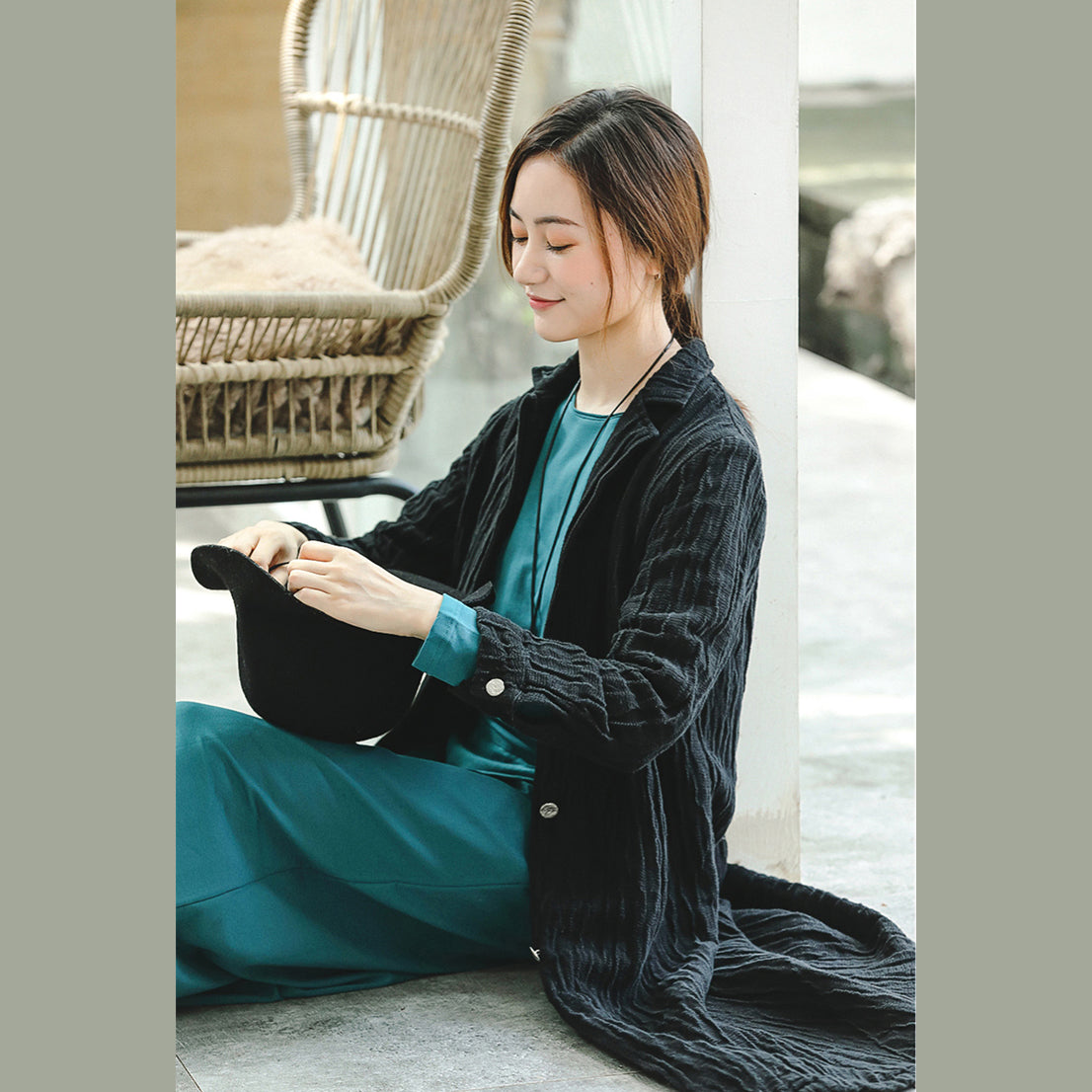 Black Coat Notched Pockets Winter Coat Boutique Long Sleeve Coat