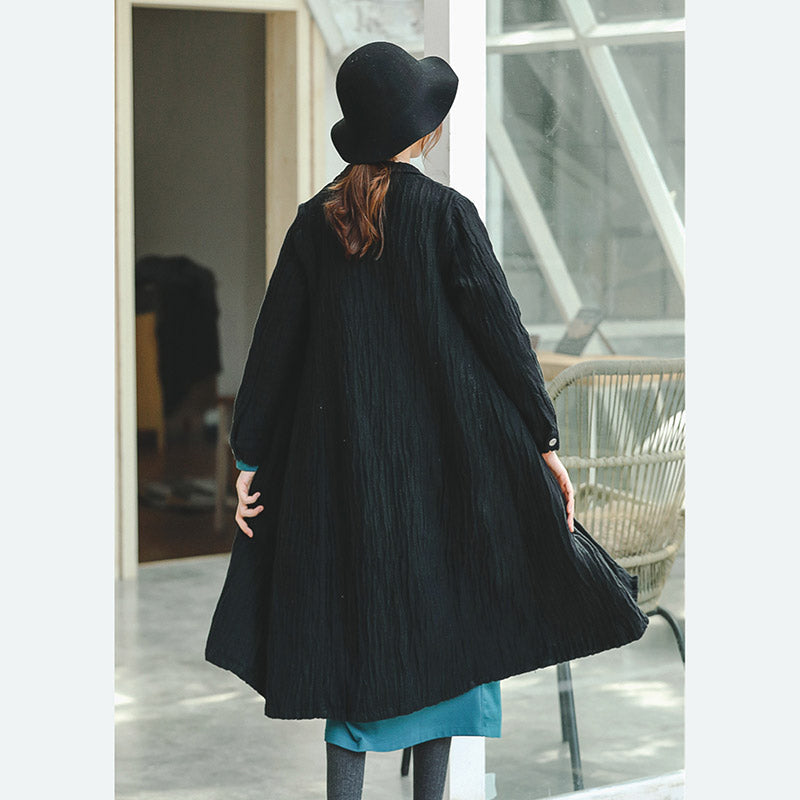 Black Coat Notched Pockets Winter Coat Boutique Long Sleeve Coat