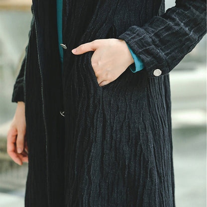Black Coat Notched Pockets Winter Coat Boutique Long Sleeve Coat