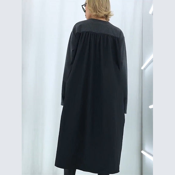 Black Cotton Tunics Outfits Patchwork Daily Dresses