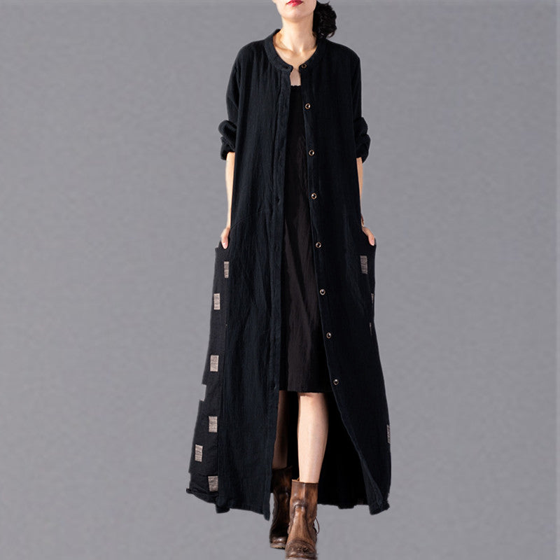 Black Plaid Coats Patchwork Coat Large Hem Coat