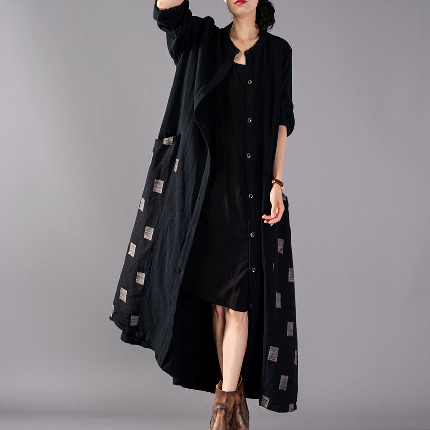 Black Plaid Coats Patchwork Coat Large Hem Coat