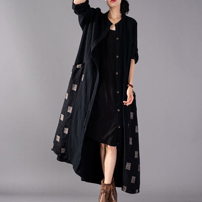 Black Plaid Coats Patchwork Coat Large Hem Coat