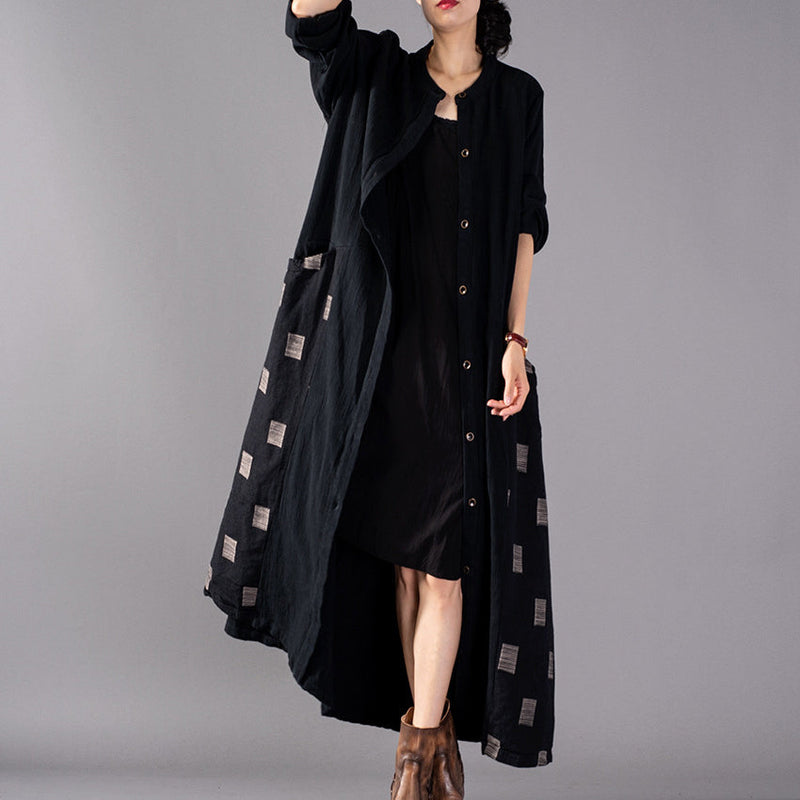 Black Plaid Coats Patchwork Coat Large Hem Coat