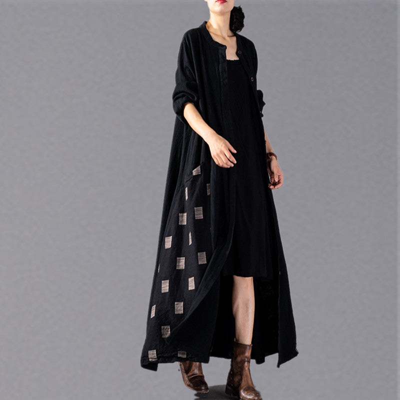 Black Plaid Coats Patchwork Coat Large Hem Coat
