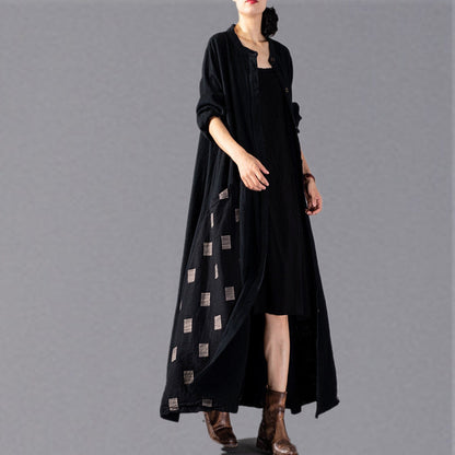 Black Plaid Coats Patchwork Coat Large Hem Coat