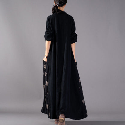 Black Plaid Coats Patchwork Coat Large Hem Coat