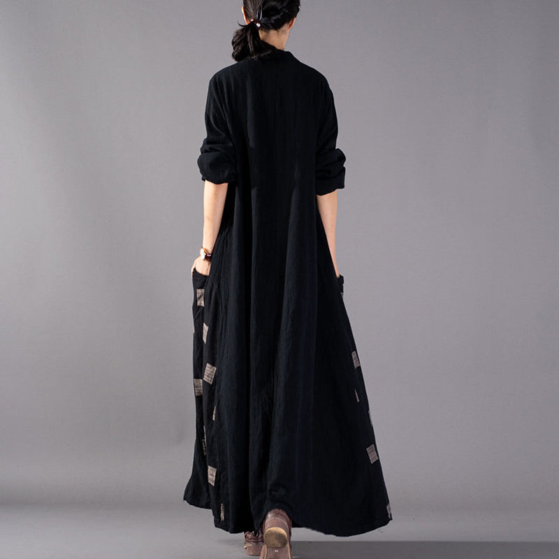 Black Plaid Coats Patchwork Coat Large Hem Coat