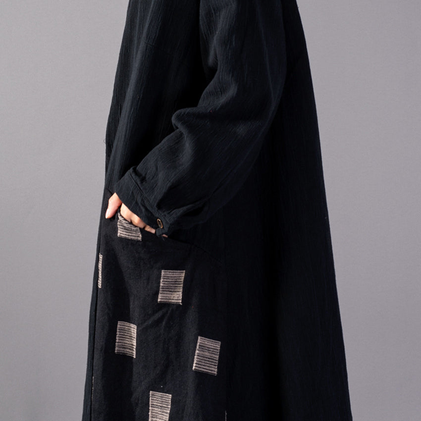Black Plaid Coats Patchwork Coat Large Hem Coat