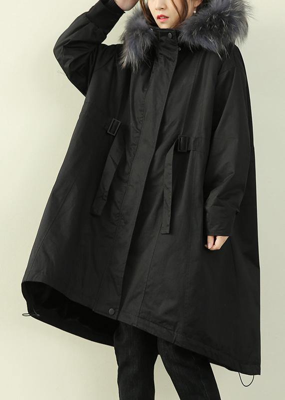 Black Fur Collar Long Quilted Padded Coat Loose Coats