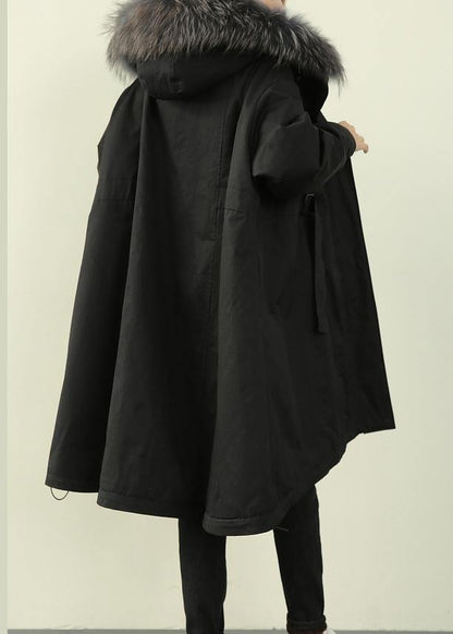 Black Fur Collar Long Quilted Padded Coat Loose Coats