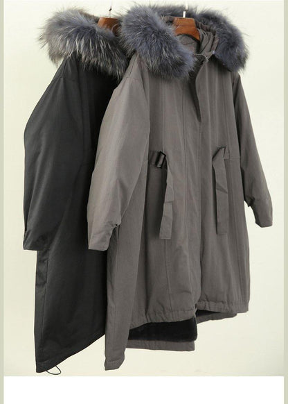 Black Fur Collar Long Quilted Padded Coat Loose Coats