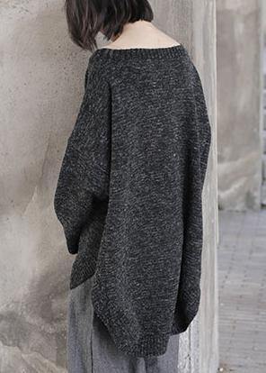Black Knit Sweat Tops Oversized O Neck Low High Design Knitted Top