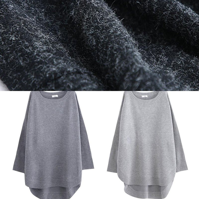 Black Knit Sweat Tops Oversized O Neck Low High Design Knitted Top