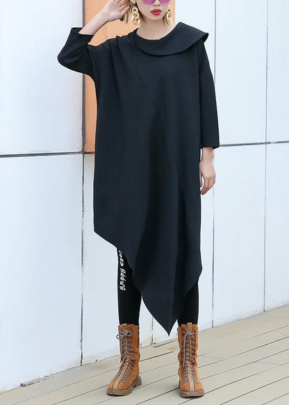 Black Patchwork Cotton Outfit O Neck Half Sleeve Robe Summer Dresses