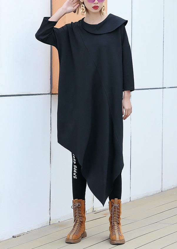 Black Patchwork Cotton Outfit O Neck Half Sleeve Robe Summer Dresses
