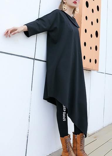 Black Patchwork Cotton Outfit O Neck Half Sleeve Robe Summer Dresses