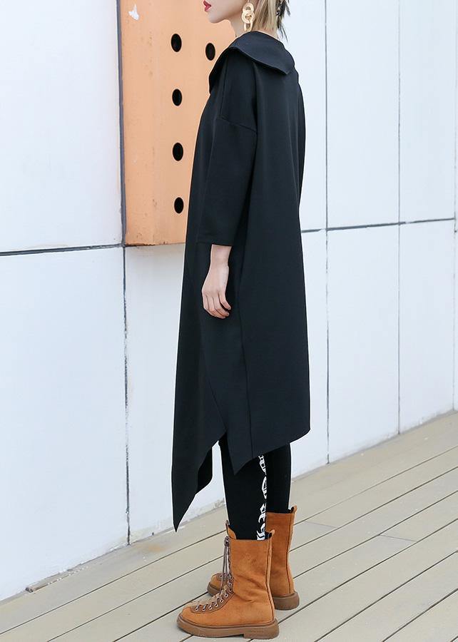 Black Patchwork Cotton Outfit O Neck Half Sleeve Robe Summer Dresses