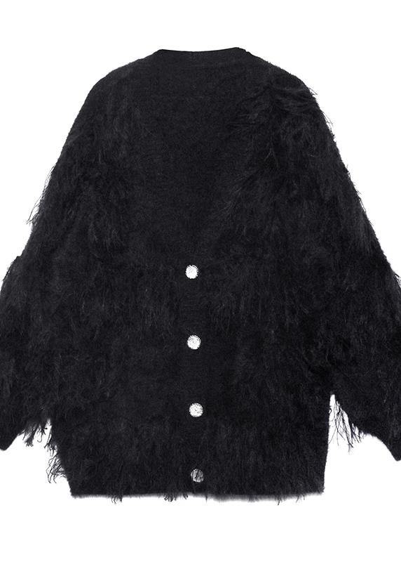 Black Sweaters V Neck Tassel Clothes for