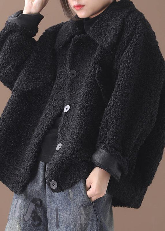 Black Woolen Coats Lapel Button Jackets