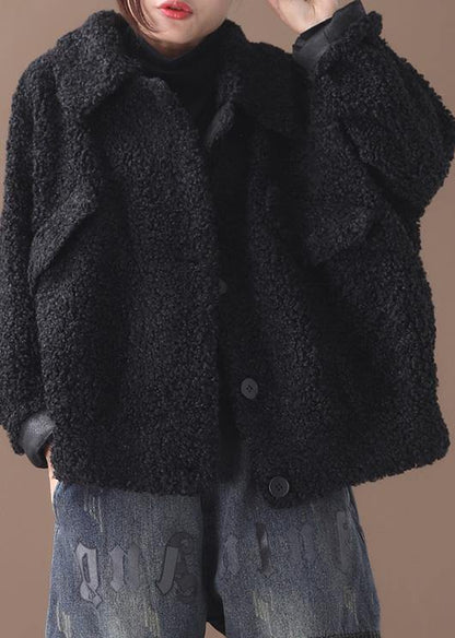 Black Woolen Coats Lapel Button Jackets