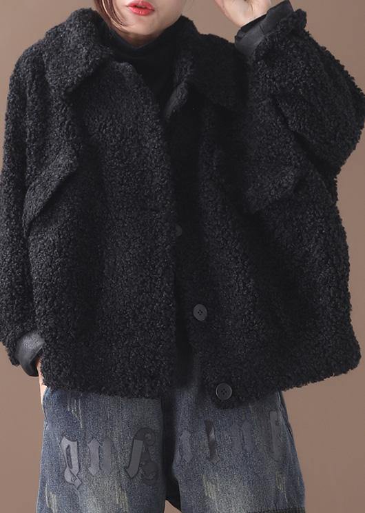 Black Woolen Coats Lapel Button Jackets