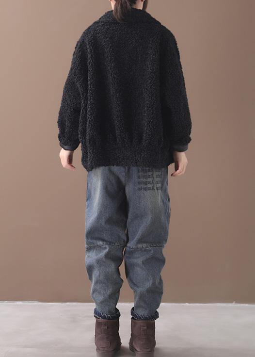 Black Woolen Coats Lapel Button Jackets