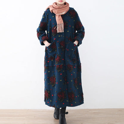 Blue Long Coat Plussize Cardigans Jacquard Long Coat