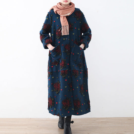 Blue Long Coat Plussize Cardigans Jacquard Long Coat