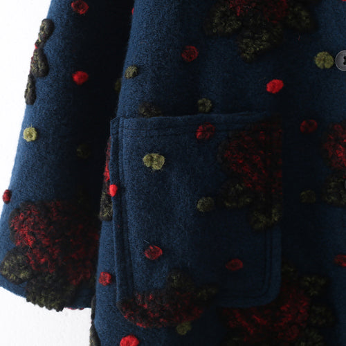 Blue Long Coat Plussize Cardigans Jacquard Long Coat