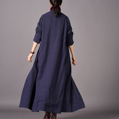 Blue Maxi Coat Oversized Embroidery Baggy Trench Coat New Side Open Coat