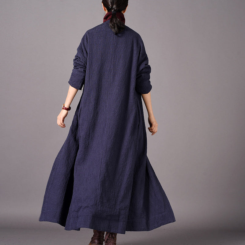 Blue Maxi Coat Oversized Embroidery Baggy Trench Coat New Side Open Coat