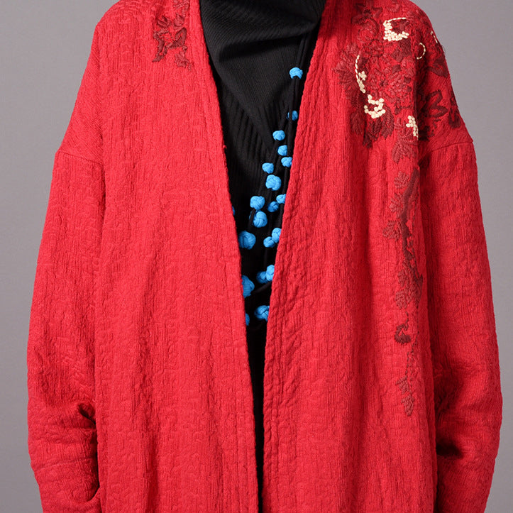 Blue Maxi Coat Oversized Embroidery Baggy Trench Coat New Side Open Coat