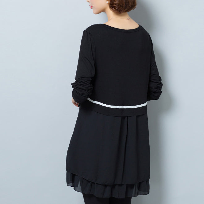 Black False Two Pieces Cotton Blended Dresses Ruffles Dresses