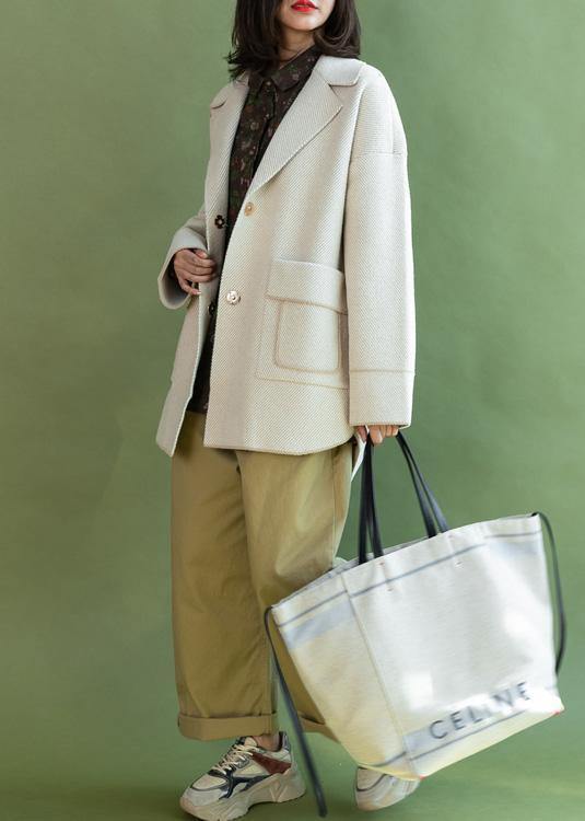 Mid-length Coats Winter Outwear Beige Pockets Wool Jackets