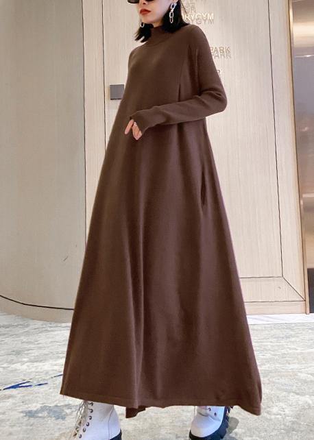 Chocolate Sweater Dresses Refashion High Neck Large Hem Mujer Fall Knitwear