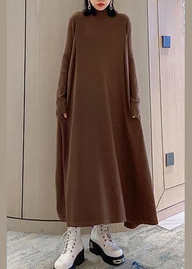 Chocolate Sweater Dresses Refashion High Neck Large Hem Mujer Fall Knitwear