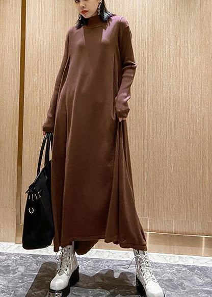 Chocolate Sweater Dresses Refashion High Neck Large Hem Mujer Fall Knitwear