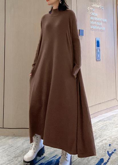 Chocolate Sweater Dresses Refashion High Neck Large Hem Mujer Fall Knitwear