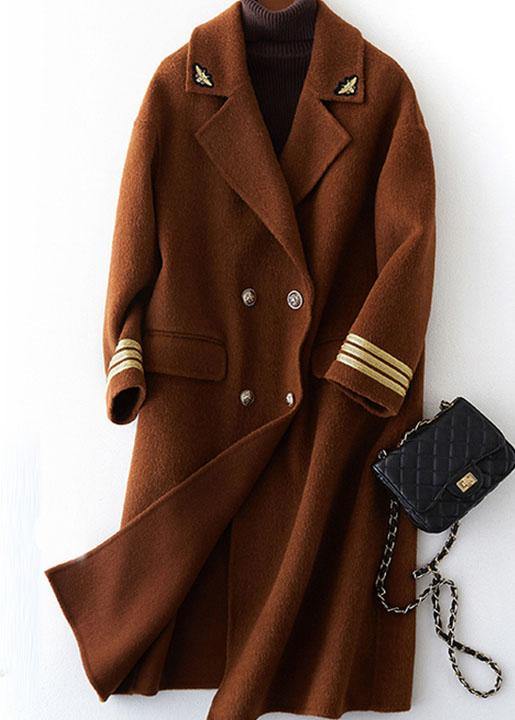 Chocolate Wool Overcoat Long Notched Coat Back Side Open Coats
