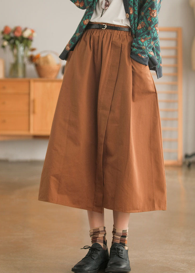 Chocolate Elastic Waist Sashes Asymmetrical Skirts Spring