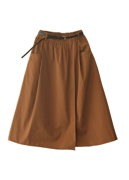 Chocolate Elastic Waist Sashes Asymmetrical Skirts Spring