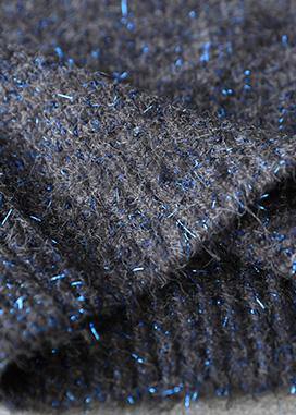 Dark Black Gray Knit Tops Long Sleeve O Neck Knitwear