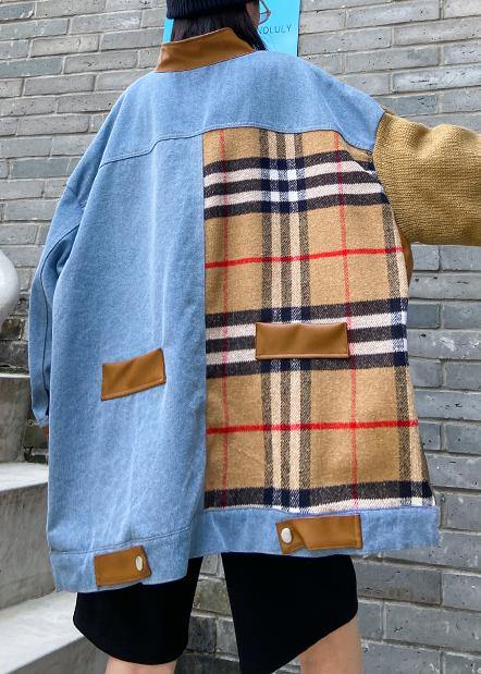 Fall Khaki Knit Tops O Neck Patchwork Sweater Tops