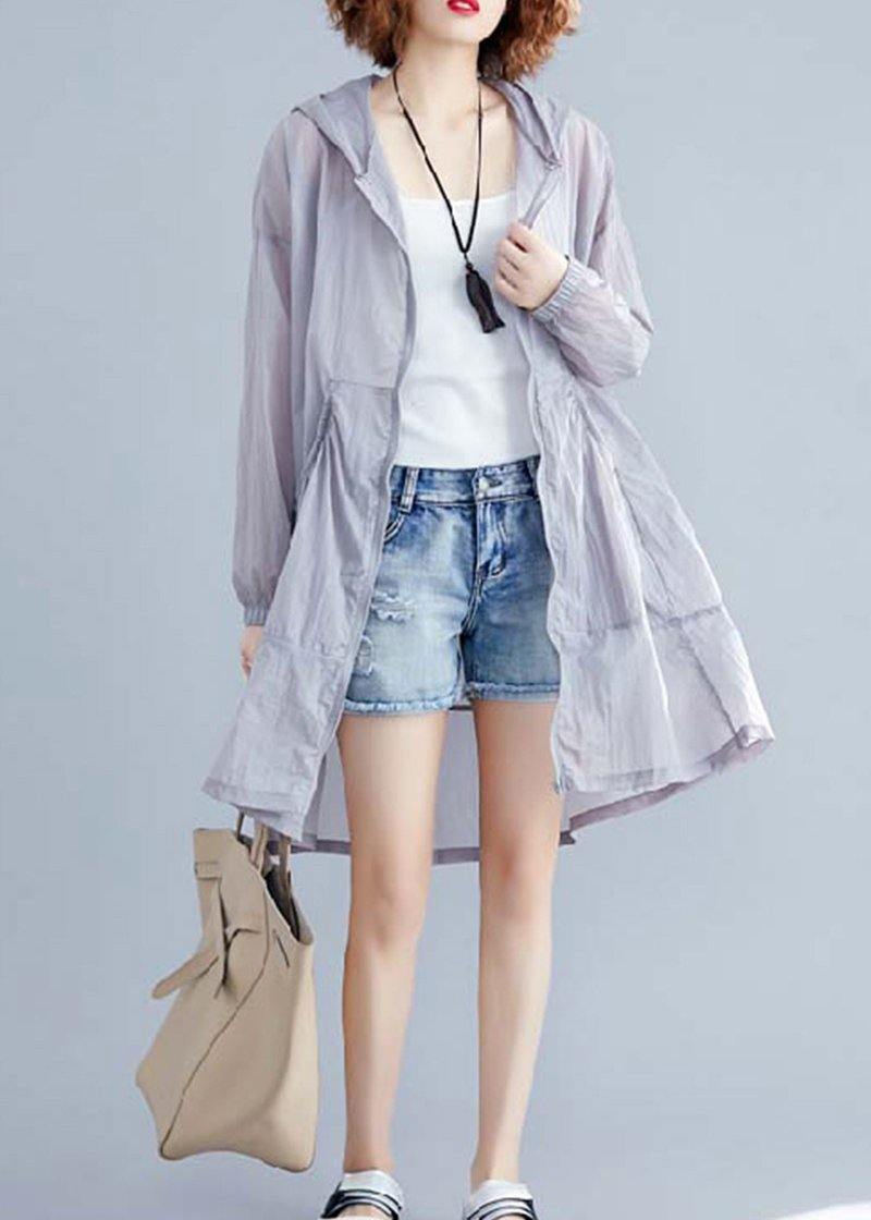 Light Gray Cardigan Loose Fitting Hooded Long Sleeve