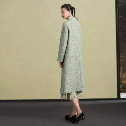 Light Green Woolen Outwear Stand Collar Winter Jackets Embroidery Coats