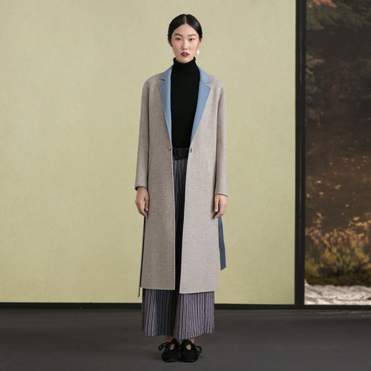 Light Khaki Wool Coat Back Open Coats Lapel Collar Coats