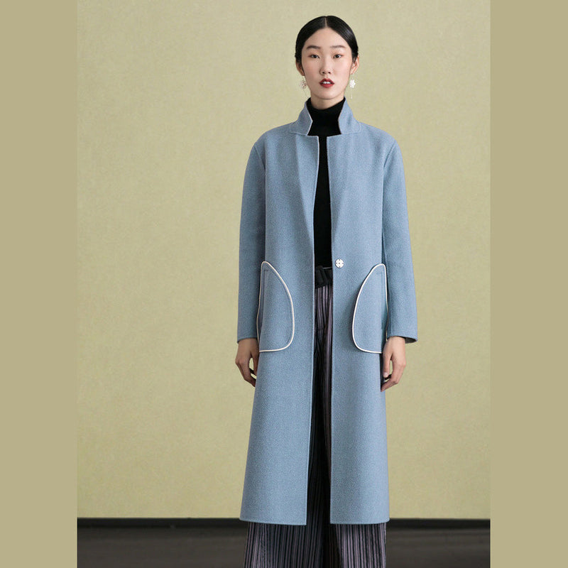 Light Khaki Wool Coat Back Open Coats Lapel Collar Coats