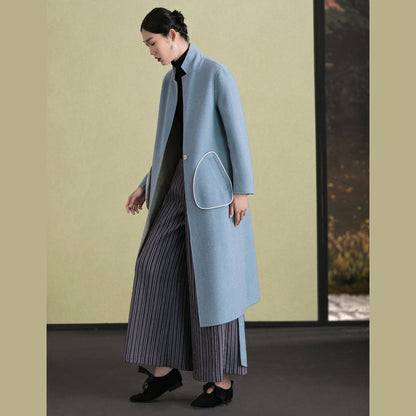 Light Khaki Wool Coat Back Open Coats Lapel Collar Coats